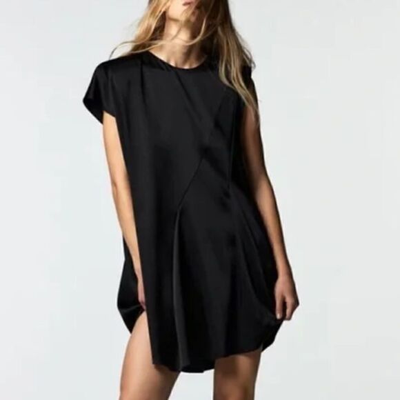 NWT Zara Asymmetrical Satin Effect Dress - Picture 1 of 12